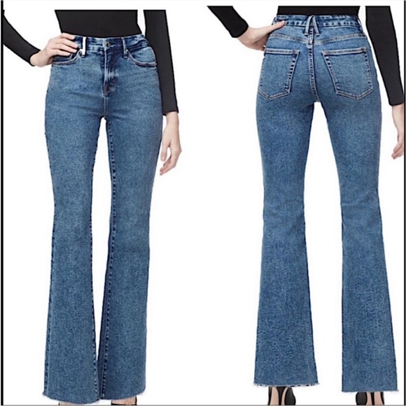 Good American Denim - GA 10/30 Good Flare Jeans Good American blue b294 0438 stone wash raw hem